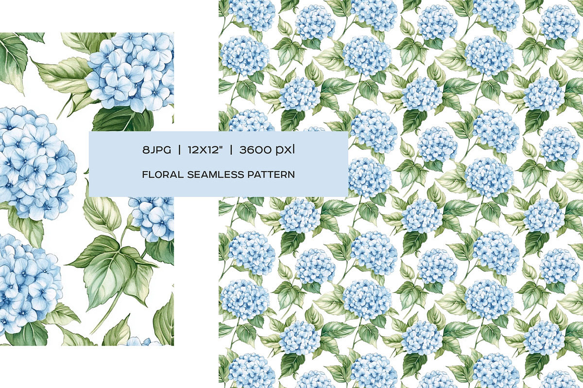 Watercolor blue flowers pattern set, a Pattern Graphic by Art and Funny (Photo 7 of 11)
