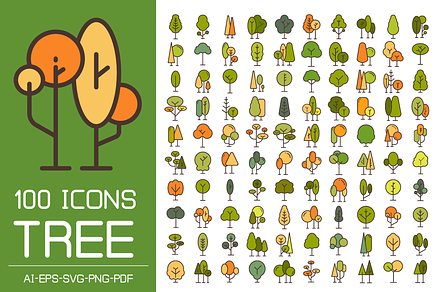 Tree and Woods Icons Illustration