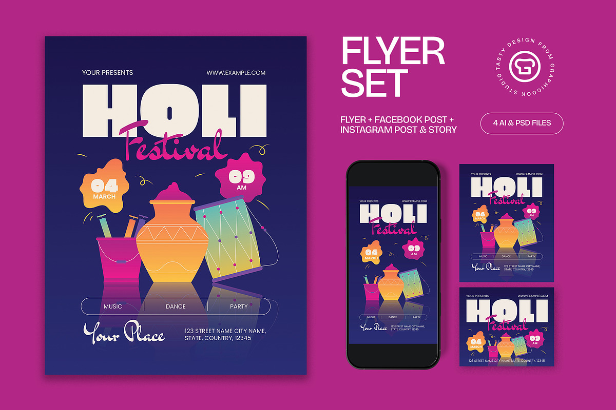 Holi Festival Flyer, a Flyer Template by graphicook (Photo 1 of 3)