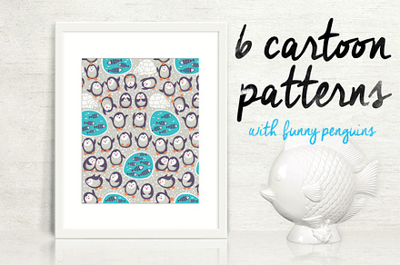 Cartoon patterns with funny penguins, a Pattern Graphic by PenguinHouse