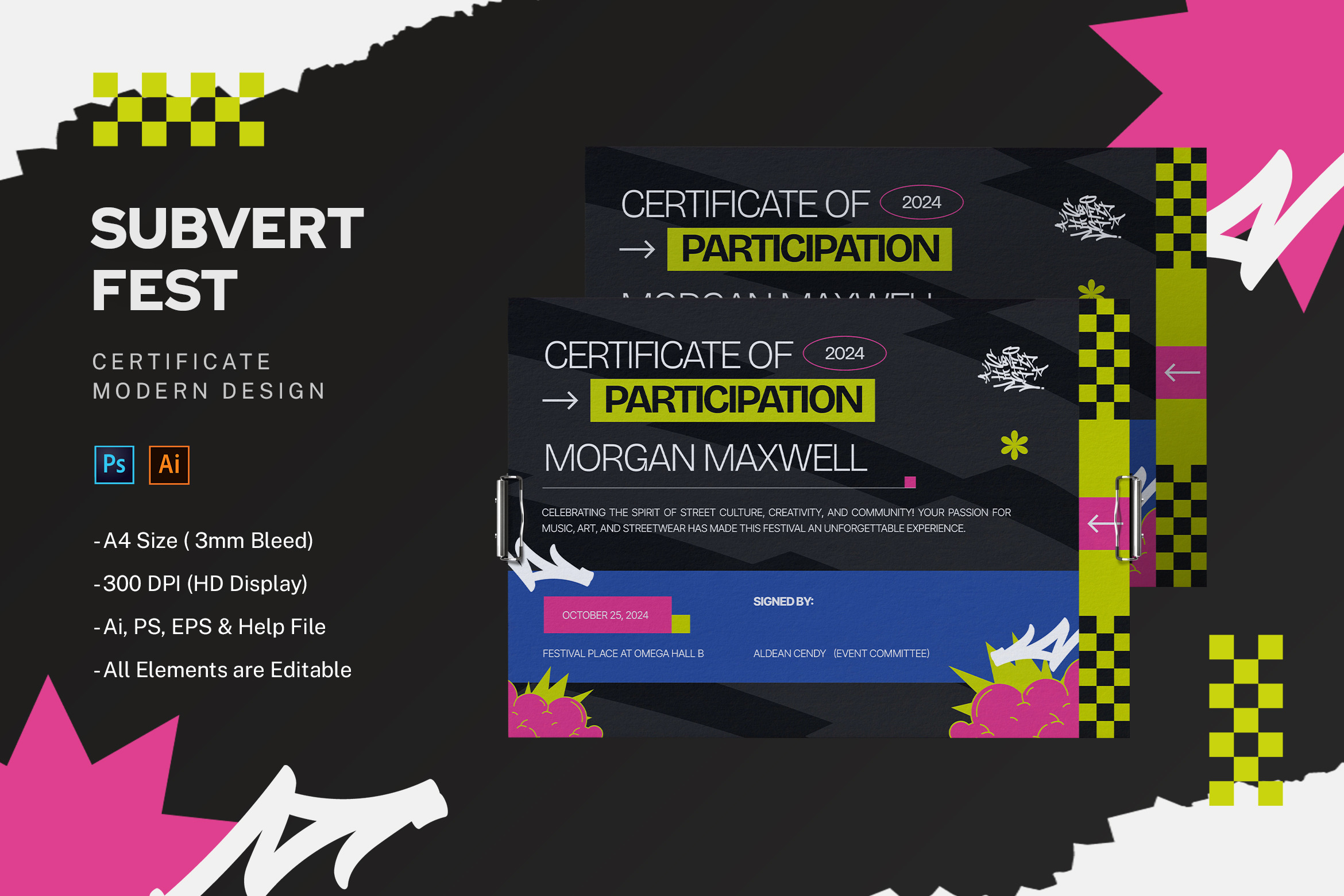 Subvert Fest - Certificate Template, a Print Template by StreaksideStd