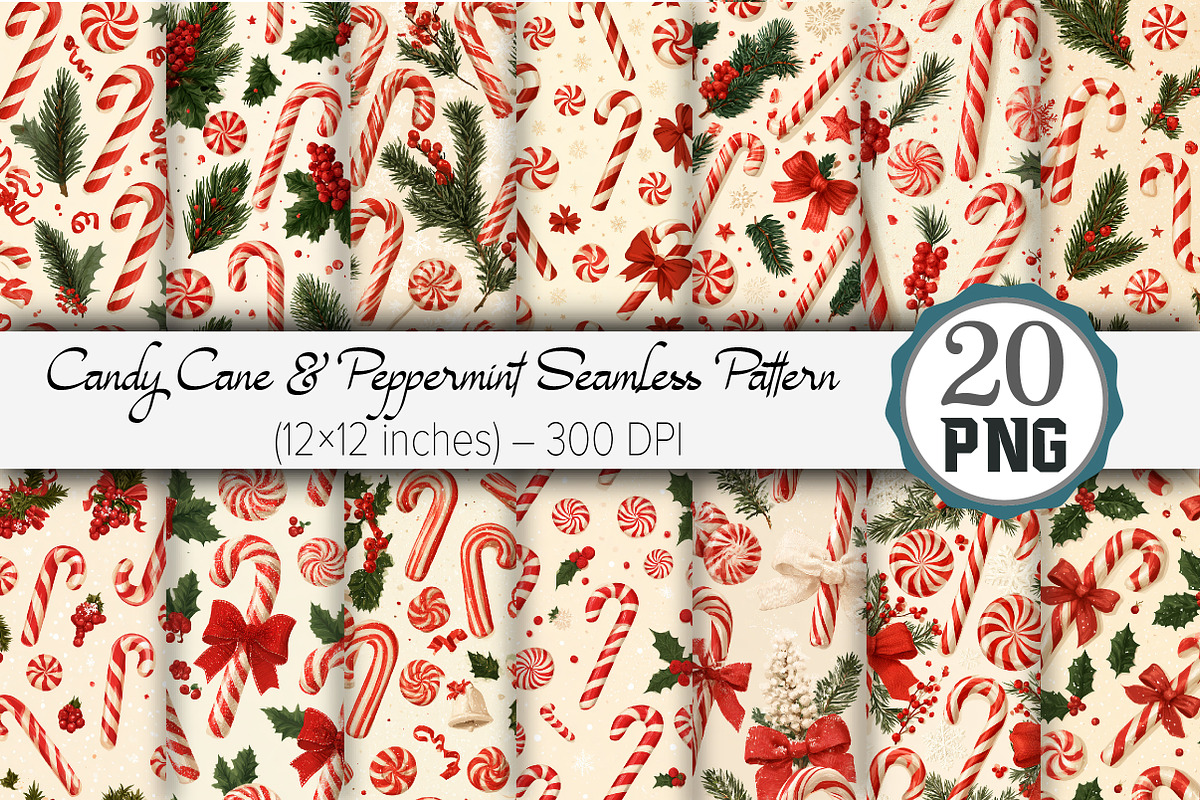 Candy Cane & Peppermint Seamless Pat, a Pattern Graphic by Design Market (Photo 1 of 4)