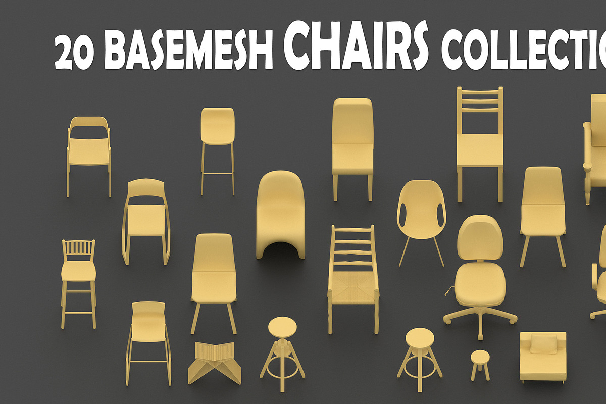 Basemesh chairs collection, a Furniture 3D Model by MohamedHussien1 (Photo 1 of 4)