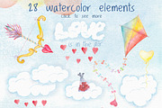 Valentines day love watercolor set, an Illustration by antuanetto (Thumbnail 2 of 11)