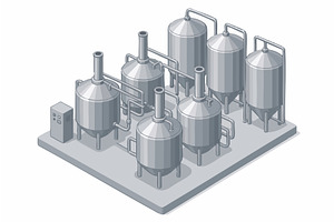 industrial processing plant tanks, an Illustration by AlexArt