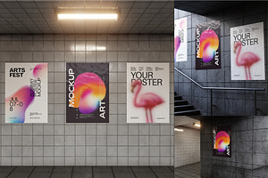 Busway Glued Poster Mockup, an Advertising Mockup by zippypixelstudio