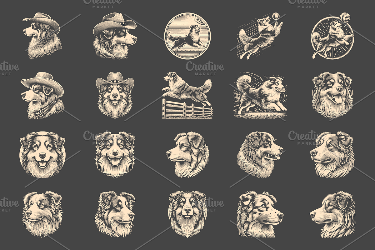 Vintage Australian Shepherd Dog, an Animal Illustration by devastd (Photo 11 of 11)