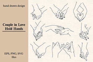 Couple in love hold hands. Line art