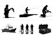 Fishing Silhouette Clipart, Line Art, an Illustration by BrushstrokeArtGB (Thumbnail 5 of 9)