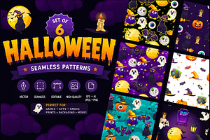 Set of 6 seamless Halloween patterns