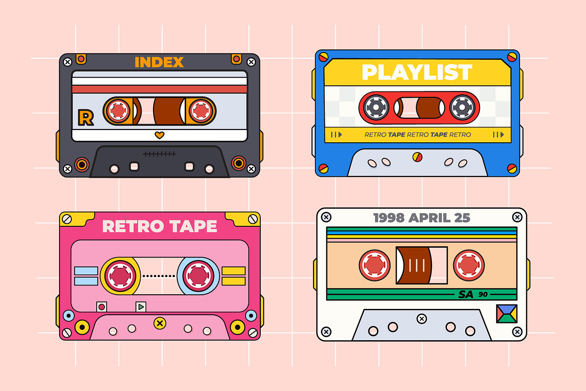 4 Retro Style Tapes, an Object Graphic by katyaskrn (Photo 1 of 5)