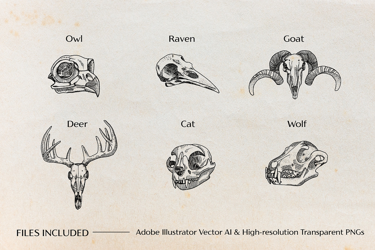 Hand-drawn Vector Skull Illustration, an Animal Illustration by Galaxybomb (Photo 2 of 3)