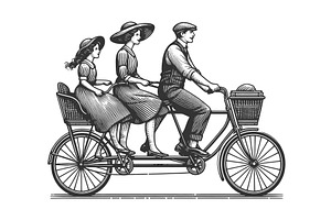 Family ride Tandem Bicycle vector, a Person Illustration by AlexArt