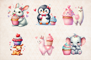 Valentine Animal Cupcake Clipart