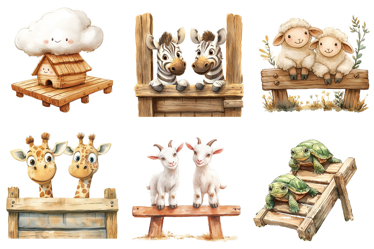 Cute Noah's Ark Watercolor Clip Art, an Illustration by Designworld (Photo 3 of 9)