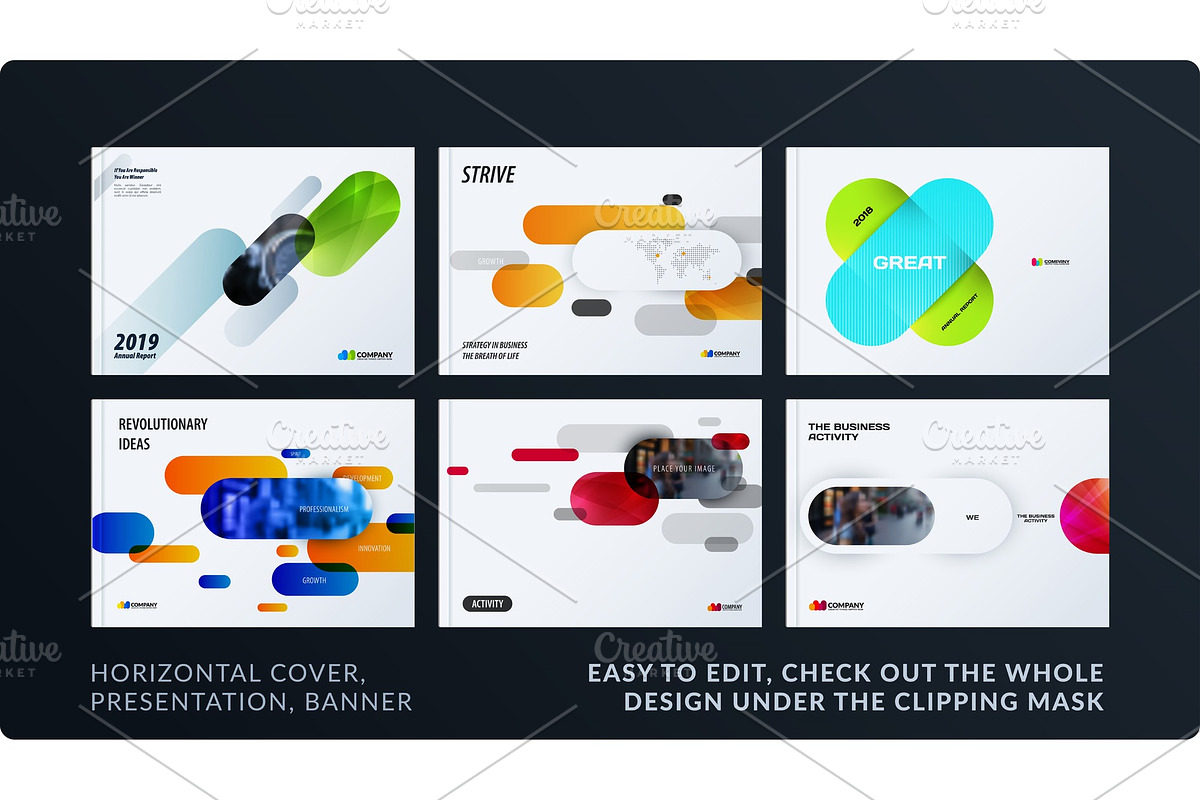Presentation. Abstract vector set of modern horizontal templates with colourful rounded rectangles, a Technology Illustration by Diamond Graphics | EPS 10
