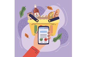 smartphone online grocery shopping, a Food Illustration by studiogstock