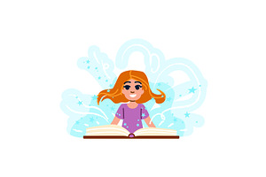Smiling girl reading a magic book, an Object Illustration by pikepicture