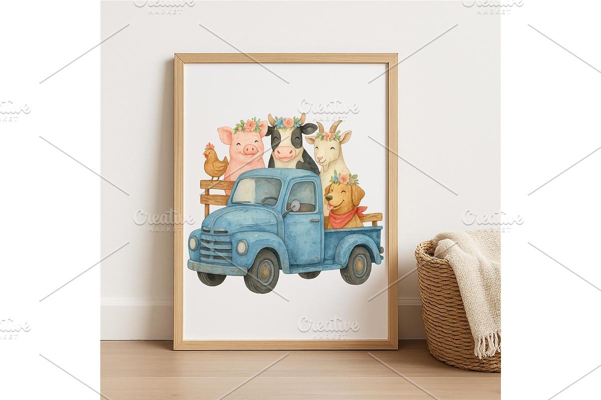 Farm Animal Pickup Truck Wall Art, a Background Graphic by LaseredNinja (Photo 3 of 7)
