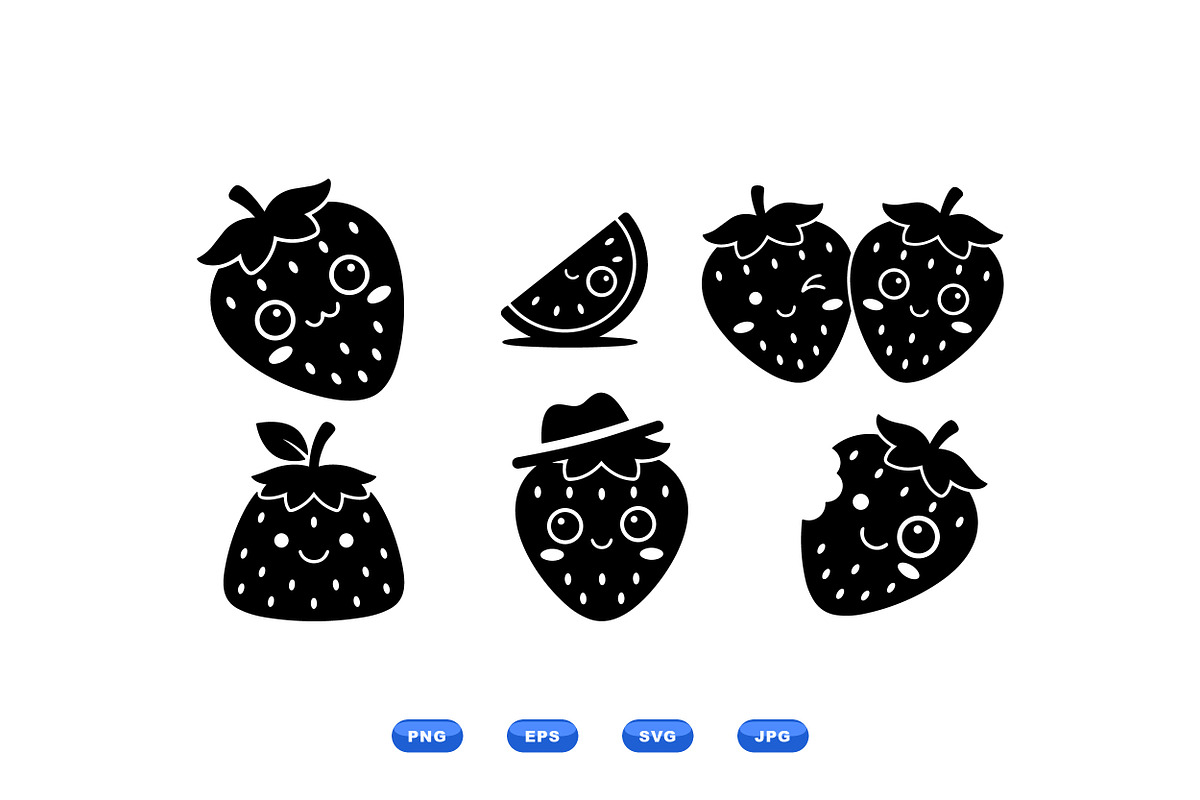 Cute Strawberry Kawaii Clipart, an Illustration by designvectx (Photo 2 of 3)
