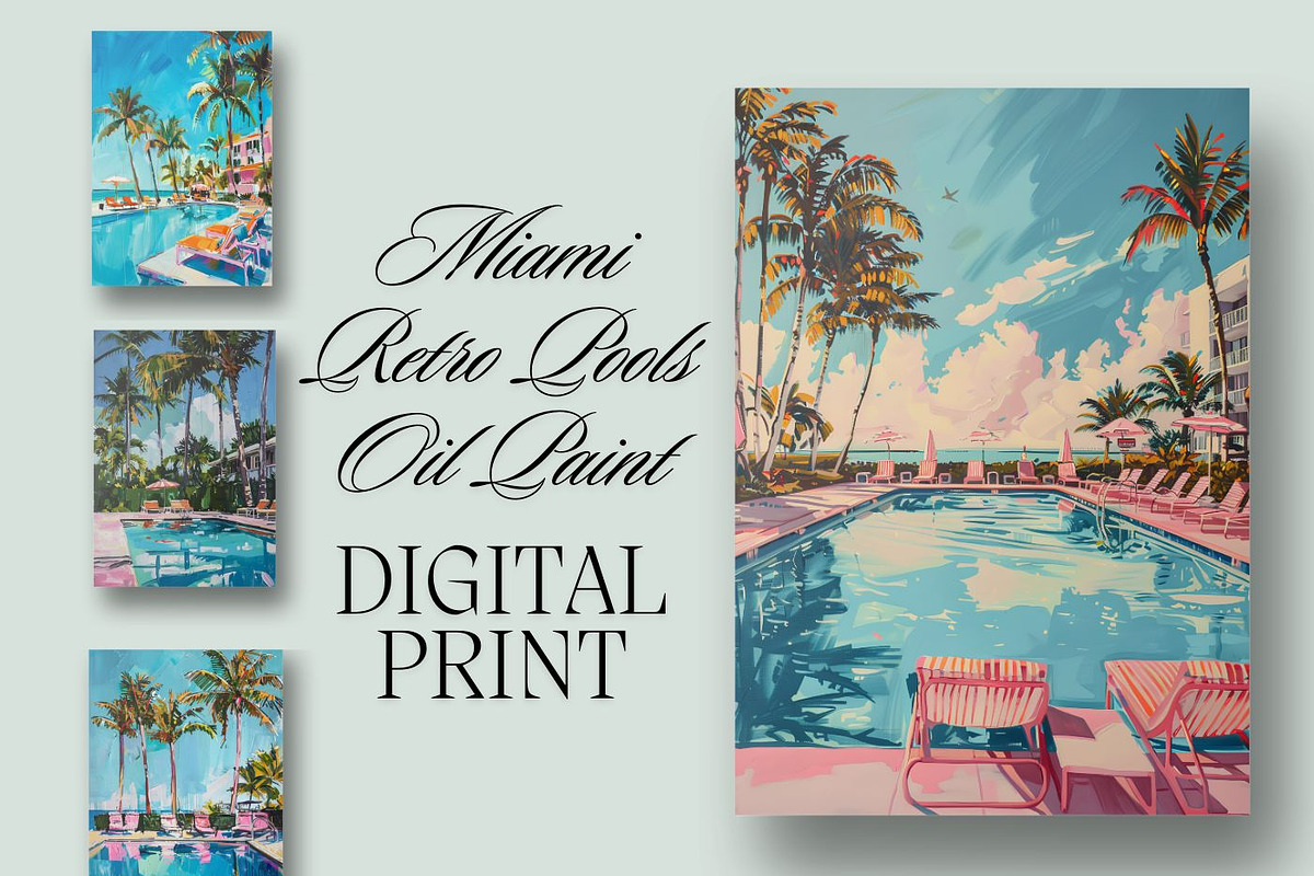 Miami Retro Pools Digital Prints, a Decorative Illustration by Rekas Diamond Studio (Photo 1 of 5)