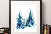 SALE Watercolor winter fir forest, a Decorative Illustration by MaryAmi (Thumbnail 2 of 3)