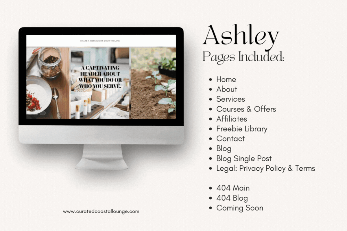 Ashley Showit Template for Bloggers & Coaches | Curated Coastal Lounge preview 3
