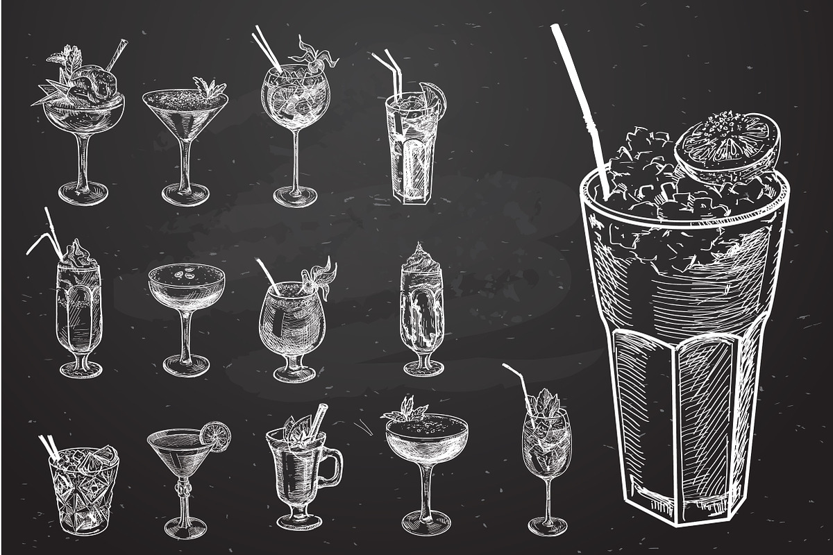 Big cocktail set hand drawn, a Food Illustration by iriskana (Photo 4 of 4)