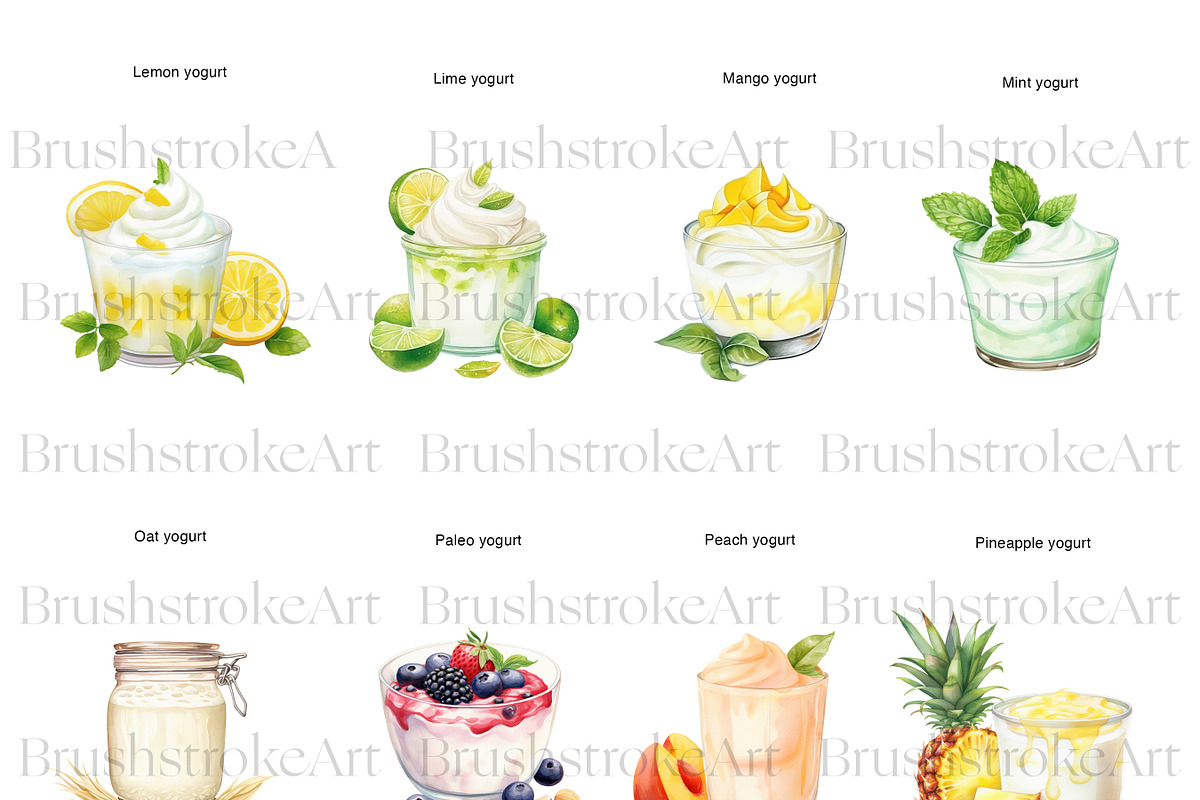 Watercolor Yogurt Clipart, Acai Bowl, a Food Illustration by BrushstrokeArtGB (Photo 4 of 9)