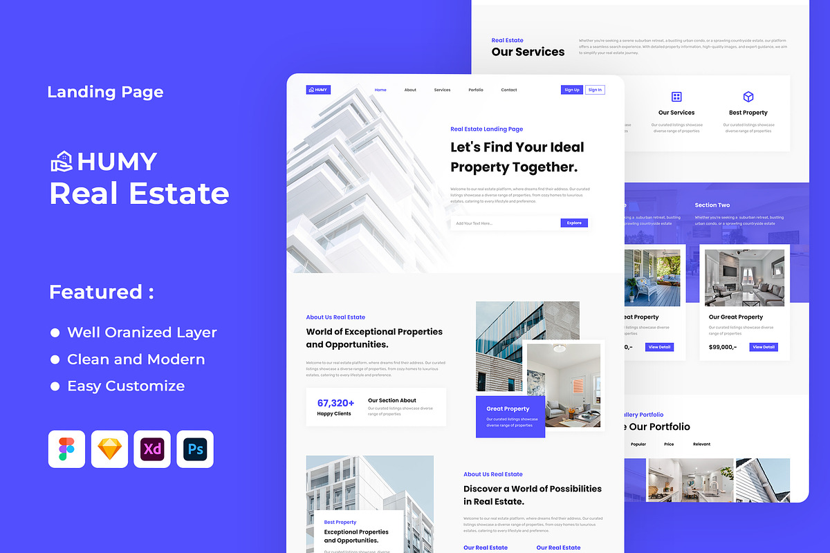 HUMY - Real Estate Landing Page, an UI Kit Template by ENATIVE