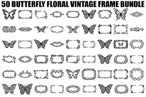 Butterfly Floral Vintage Frame Bundl, an Illustration by Creativeshirt