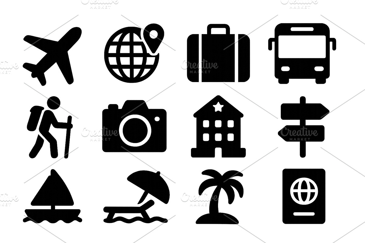 Travel symbols including airplane, a Transportation Illustration by ZinetroN
