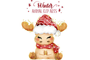 Winter Christmas Animal Cliparts