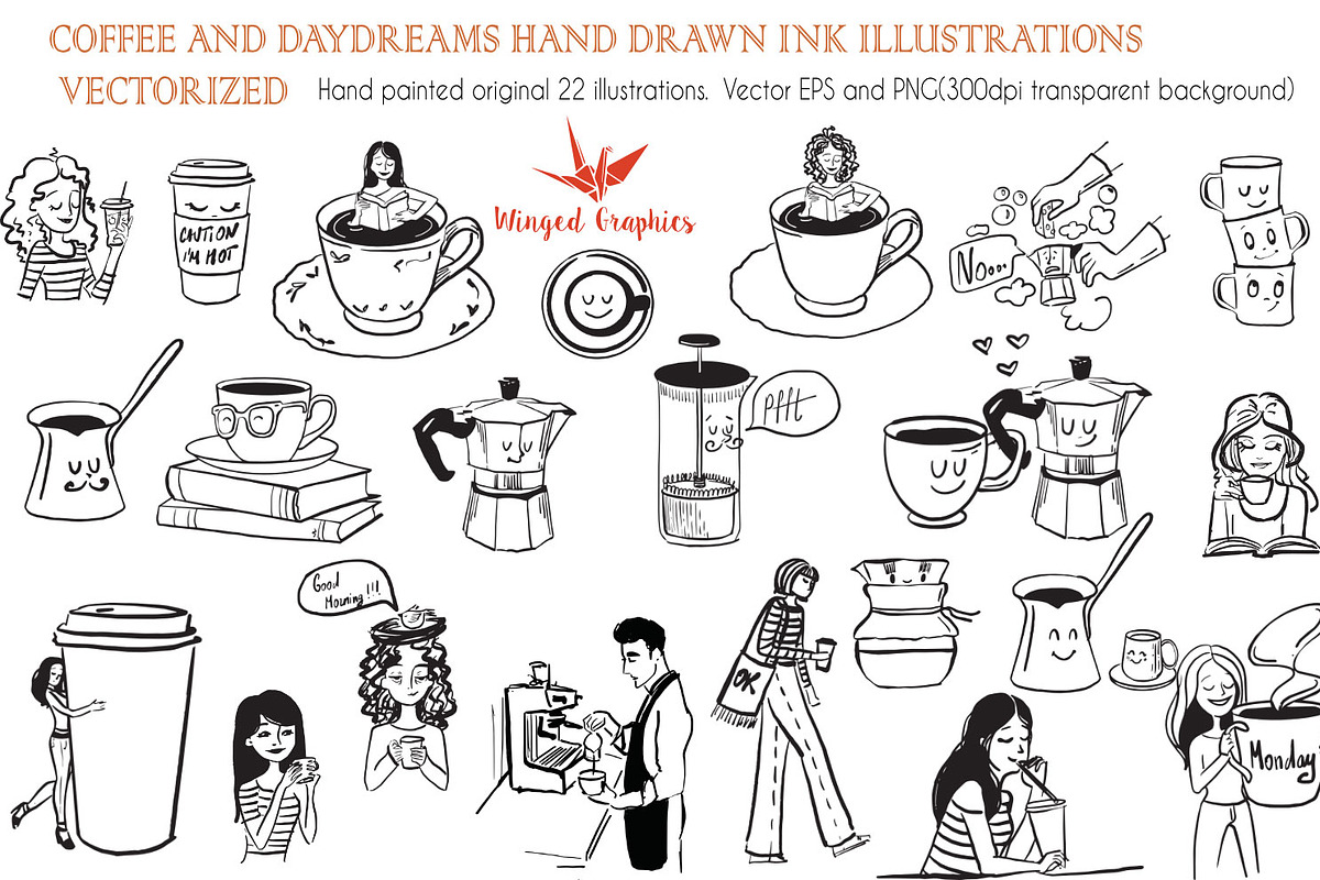 Hand drawn 22 coffee illustrations, a Food Illustration by Winged Graphics (Photo 4 of 5)