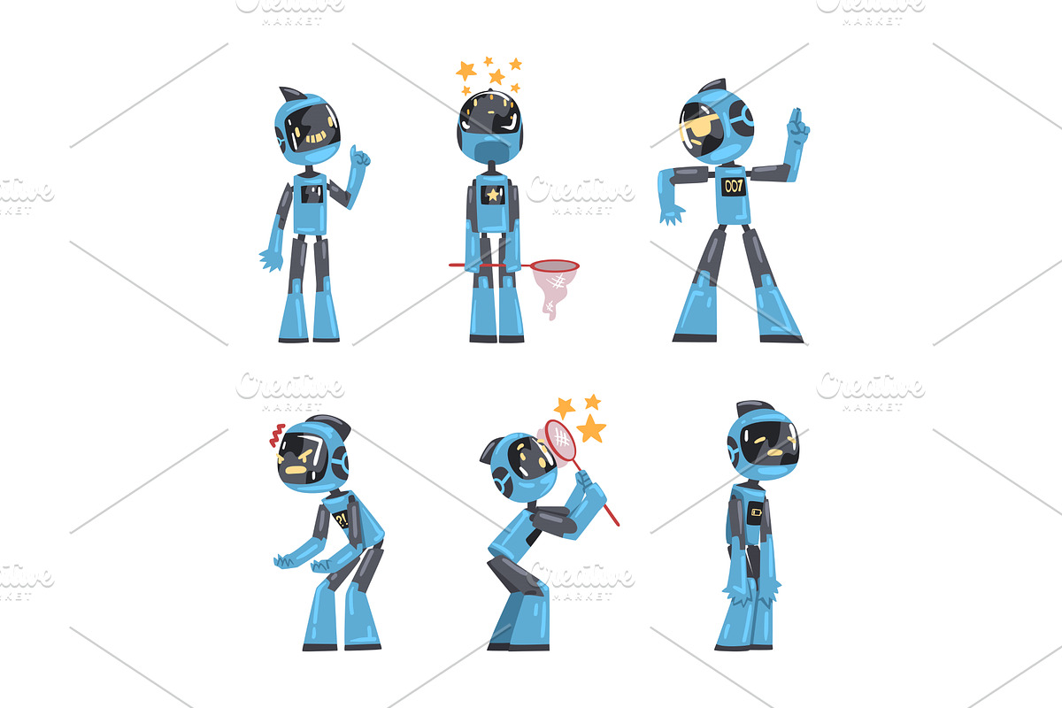 Funny Blue Robot Character Engaged, a Technology Illustration by TopVectors