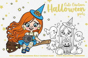Cute cartoon Halloween girls