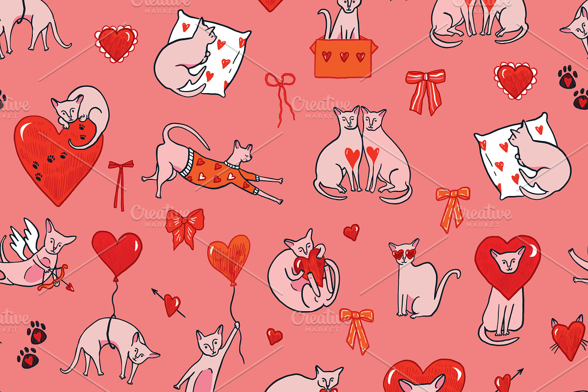 Valentine's Day Sphinx Hairless Cats, an Animal Illustration by GooseFrol (Photo 6 of 12)
