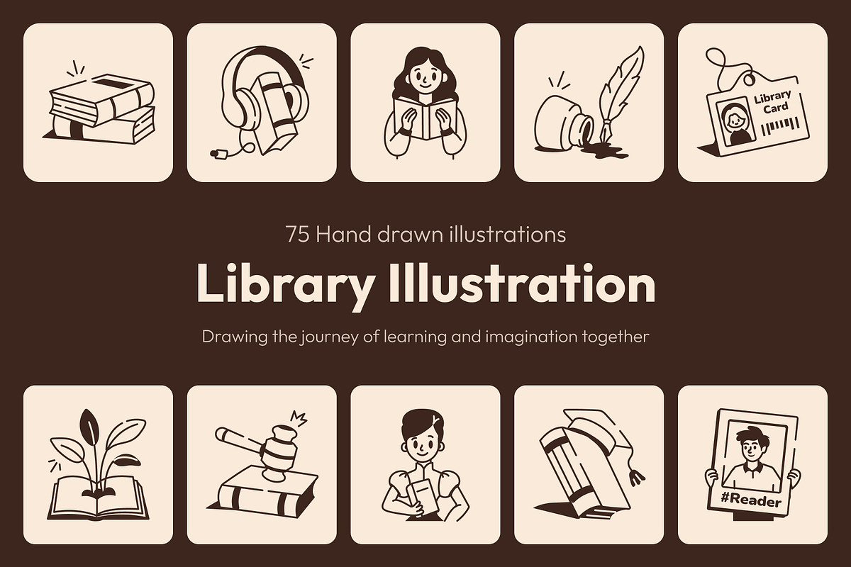 Library Drawing Illustration Set, an Outline Icon by Vectors Market (Photo 1 of 8)