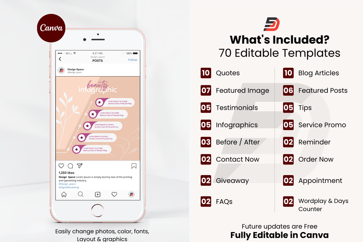 70 Beauty & Spa Template Pack, a Social Media Template by Design Space (Photo 5 of 5)