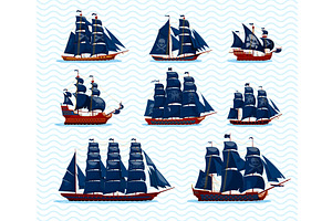 Cartoon pirate sail ships boats, a Transportation Illustration by Vector Tradition