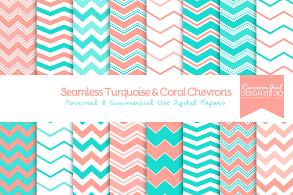 Seamless Turquoise & Coral Chevrons preview 2