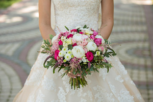 Beautiful wedding bouquet of peonies stock photo containing bouquet and