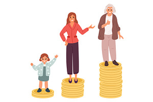 Little girl, woman and pensioner, a Finance Illustration by Vectorbuum