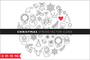 Christmas Stroke Icons set, an Outline Icon by Marish