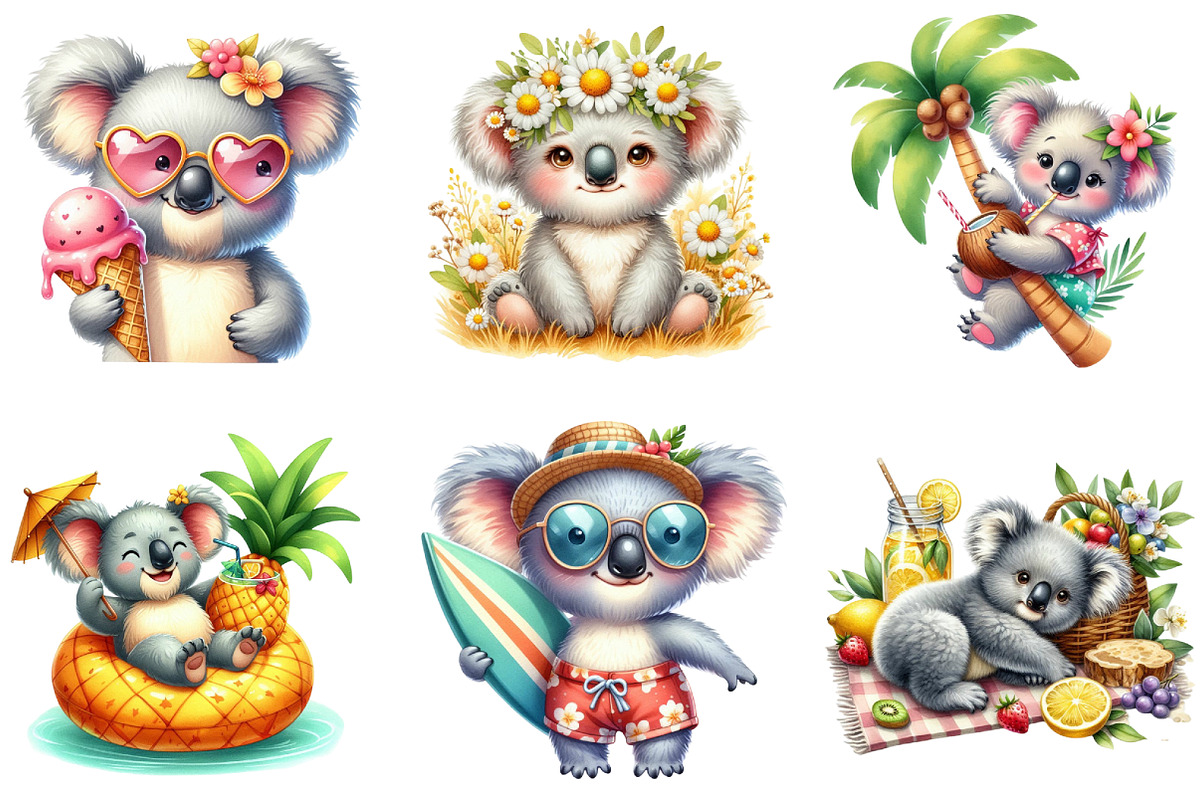 Summer Koala Sublimation Clipart, a Seasonal Illustration by DreamArtGraphic (Photo 3 of 4)