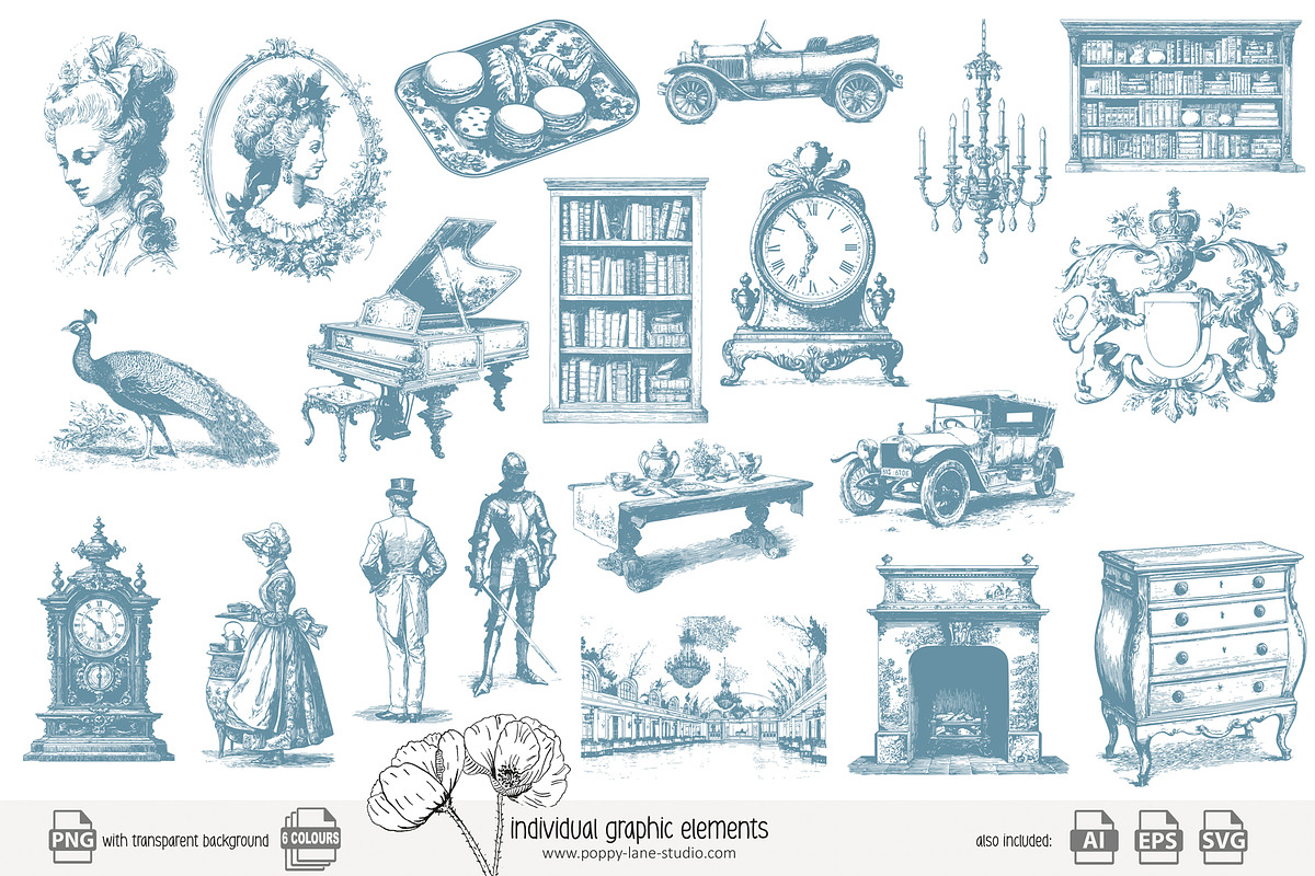 105 line art French Chateau clip art, a Seasonal Illustration by Poppy Lane Studio (Photo 2 of 13)