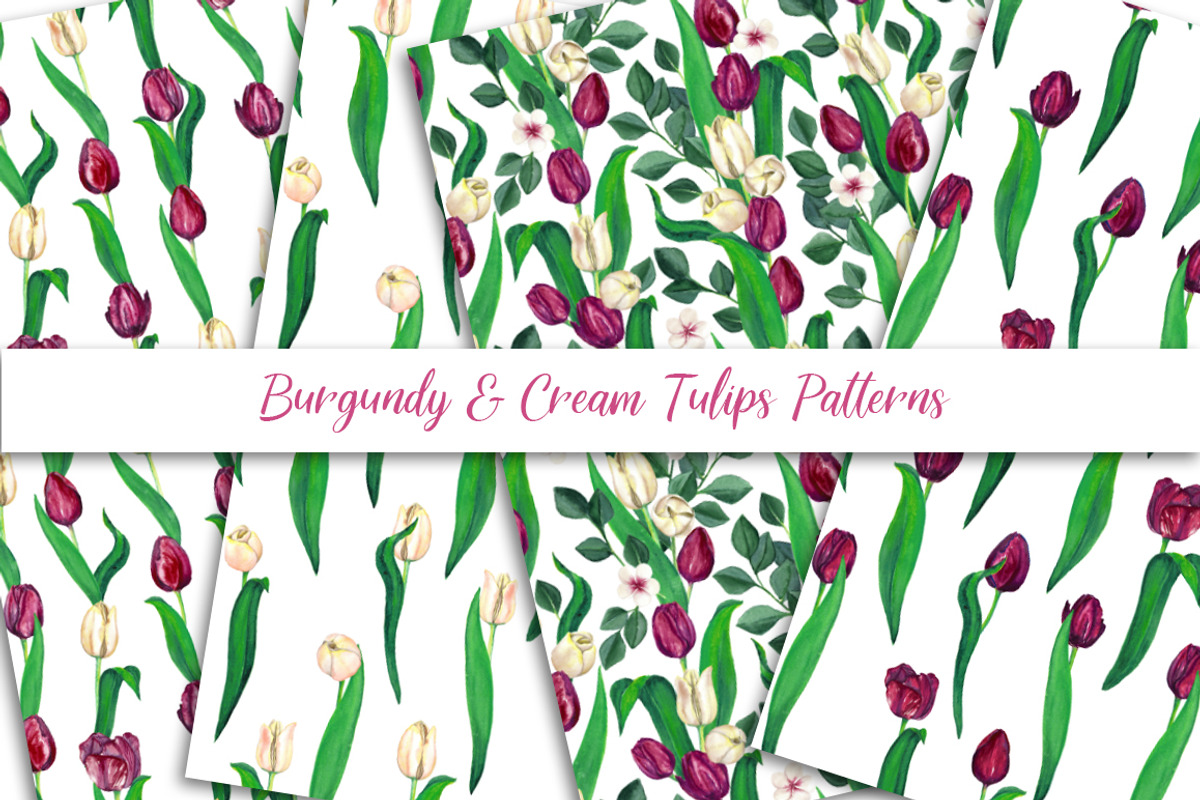 Burgundy and Cream Tulips Patterns, a Pattern Graphic by WBS Design (Photo 1 of 4)