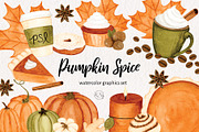 Pumpkin Spice Watercolor Graphics, an Illustration by Kileen Nicole Art (Thumbnail 1 of 5)