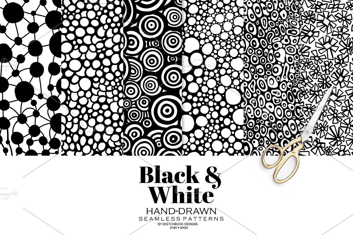 Black & White Hand-drawn Patterns, a Pattern Graphic by Sketchbook Designs (Photo 3 of 10)