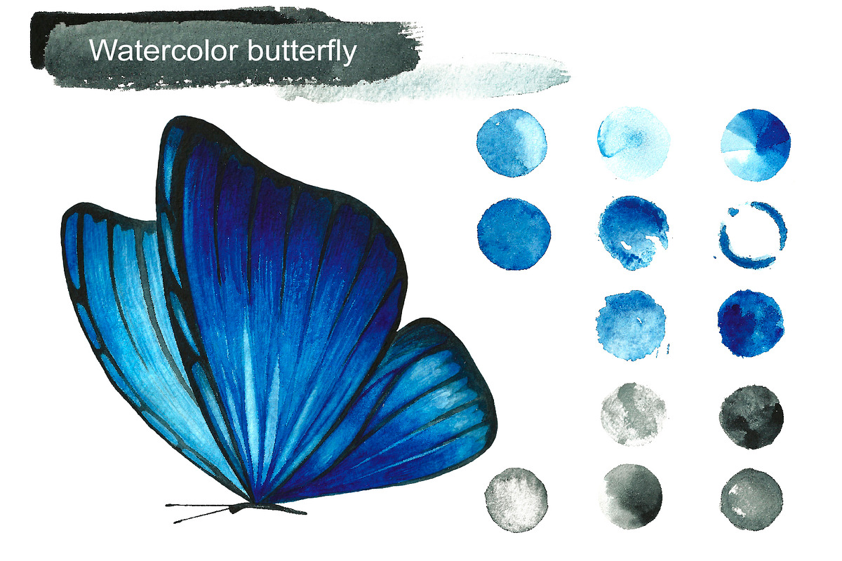 Blue watercolor butterflies, an Illustration by Art Watercolor (Photo 2 of 4)